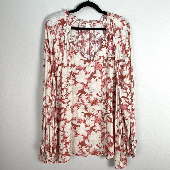 Old Navy Womens Plus XL Floral Long Sleeve Blouse Shirt Top V Neck - Picture 1 of 7